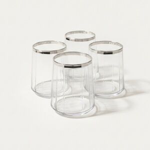 Threshold Stemless Silver Trim Wine Glass Cup Set of 4